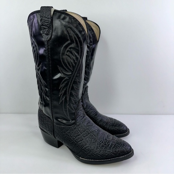 Bronco Men's WM1950 Black Almond Toe Mid-Calf Western Boots - Size 9EE - Picture 1 of 9